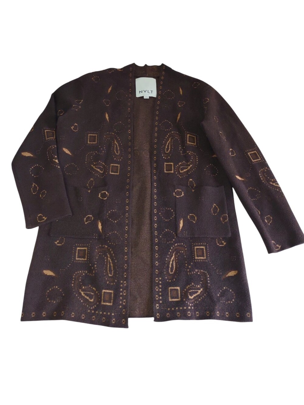 NVLT Small  Longline Western Coatigan Paisley Print Open Front Sweater